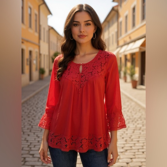 Zac & Rachel Tops - Ladies Chic Red Lace Zac & Rachel Blouse